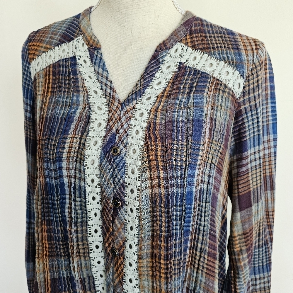 Holding Horses | Anthropologie Plaid Crochet Tunic Dress - Picture 4 of 10